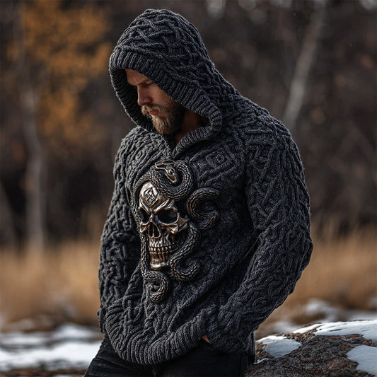 Men's Vintage Skull & Snake Chunky Hooded Sweater artswardrobe