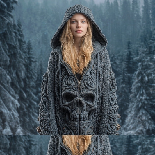 Halloween Theme Viking Style Lady Thick Sweater Coat elevenforest