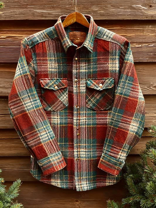 Men's Christmas Retro Checkered Cotton And Linen Shirt artswardrobe