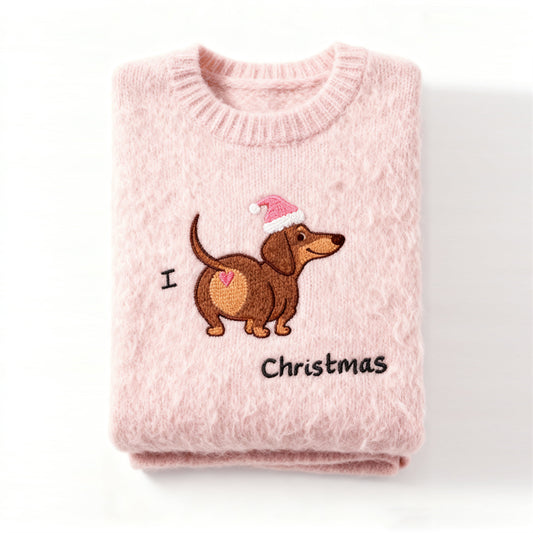 Comstylish I Love Christmas Dachshund Embroidered Cozy Sweater
