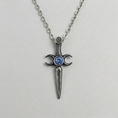 Triple Moon Athame Dagger Necklace