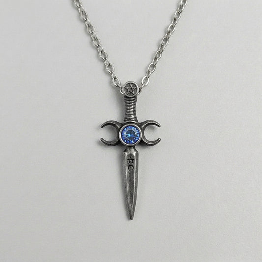 Triple Moon Athame Dagger Necklace