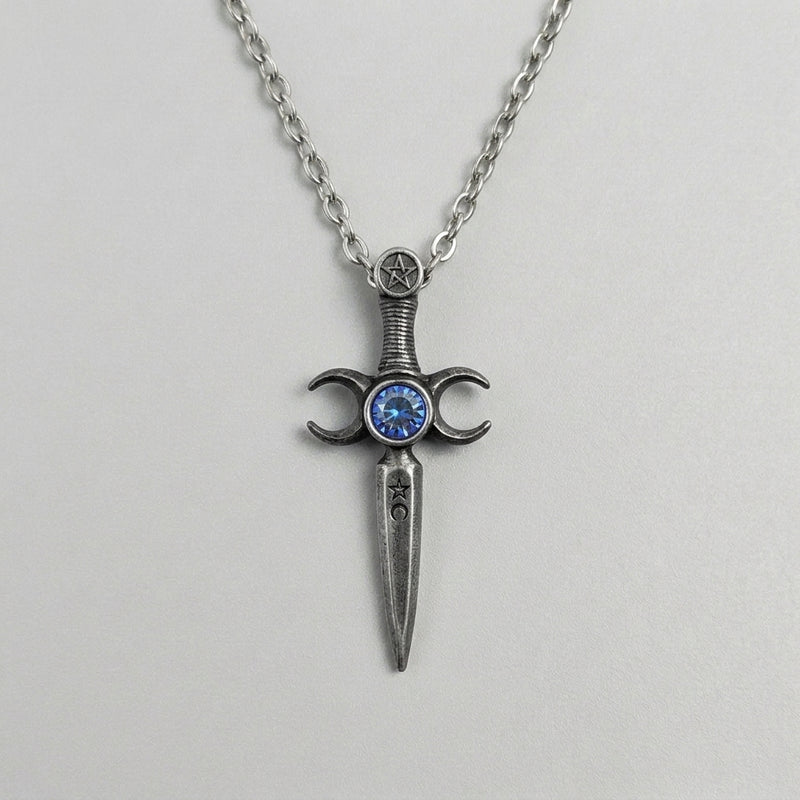 Triple Moon Athame Dagger Necklace