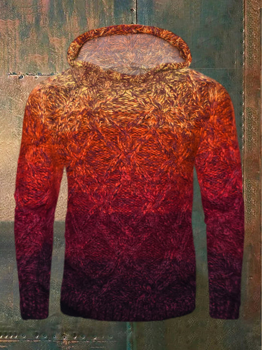Western Vintage Gradient Knit Men's Hooded Sweater elevenforest