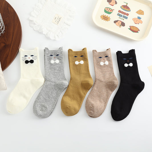 Comstylish Funny Cartoon Cat Mid-calf Socks