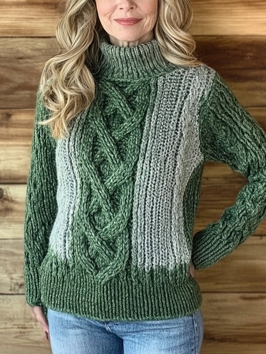 Classic Celtic Jacquard Contrast Color Cozy Turtleneck Sweater elevenforest