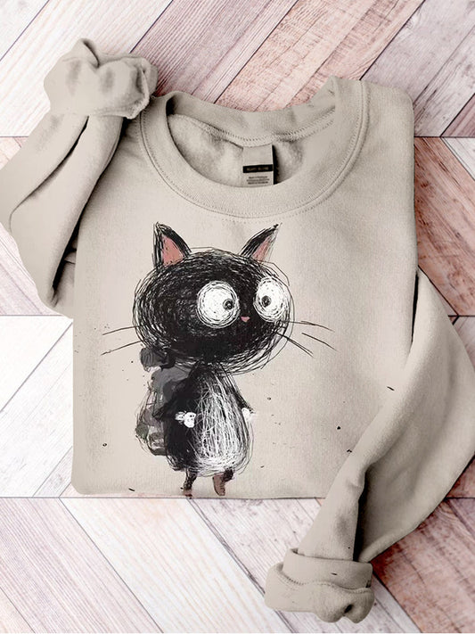 Funny Cute Cat Art Crew Neck Comfy Sweatshirt elevenforest