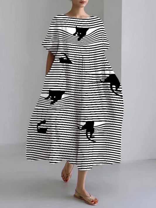 Comstylish Women's Elegant Cat Print Dress