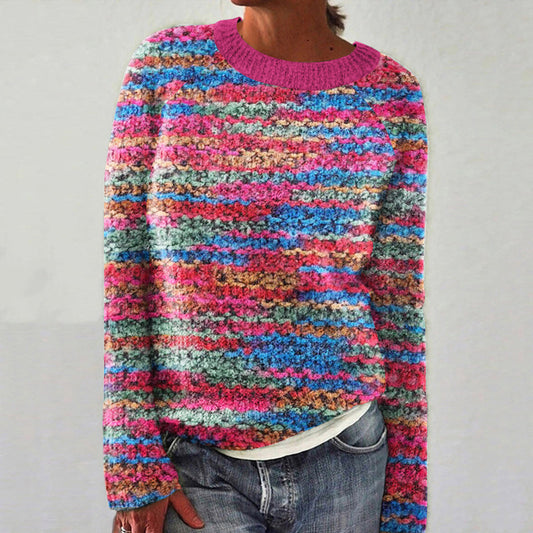 Women'S Fashion Colorful Jacquard Knitted Crew Neck Sweater elevenforest