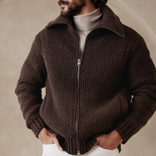 Men'S Vintage Knit Jacquard Zipper Sweater artswardrobe