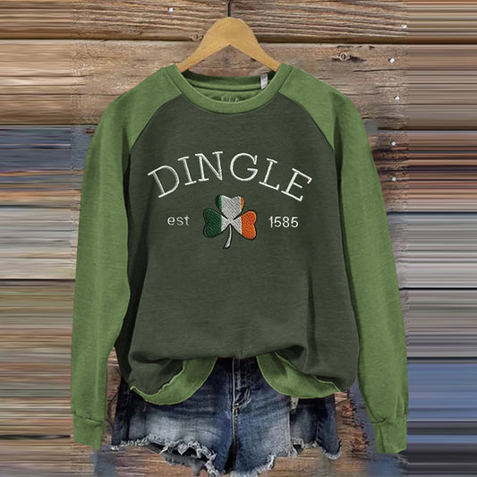 Comstylish Irish Shamrock Embroidered Casual Sweatshirt