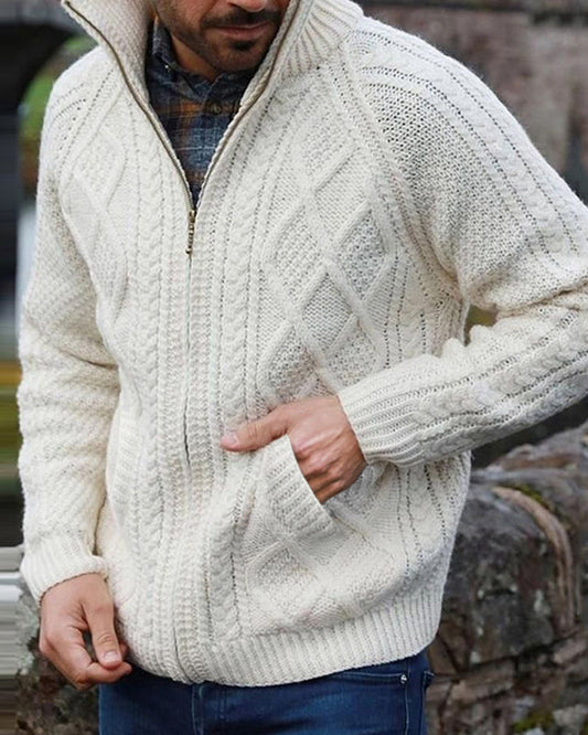Mens Vintage Fair Isle Jacquard Weave Knitted Pocket Cozy Sweater artswardrobe