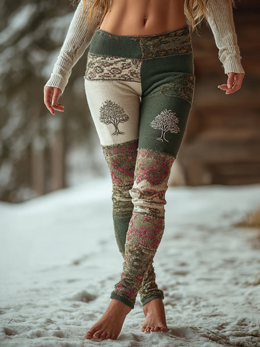 Comstylish Women's Viking Style Patchwork Tree Of Life Leggings