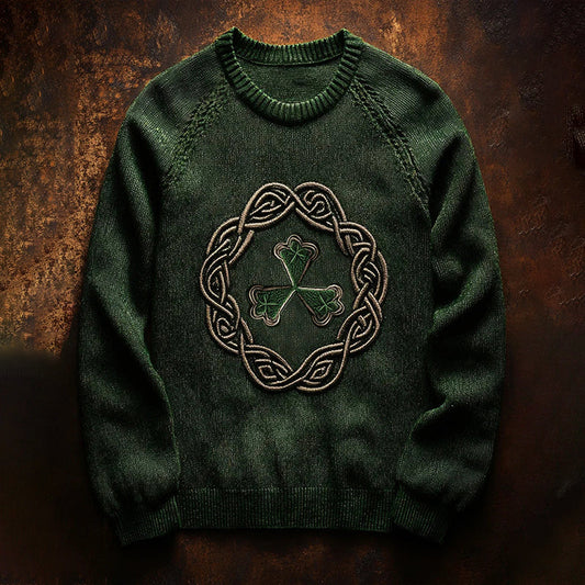 Vintage Clover Pattern Cozy Knit Sweater elevenforest