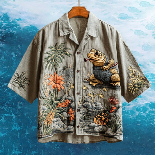 Men's Embroidered Funny Frog Hawaiian Shirt artswardrobe