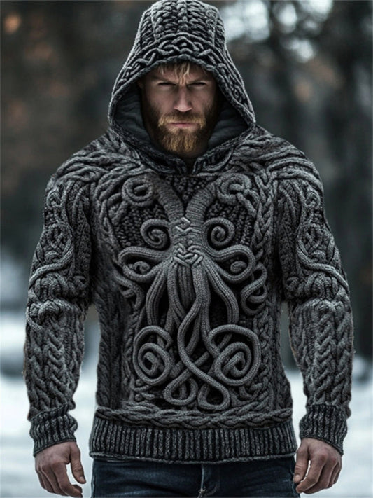 Men's Vintage Cthulu Celtic Cozy Chunky Hooded Sweater elevenforest
