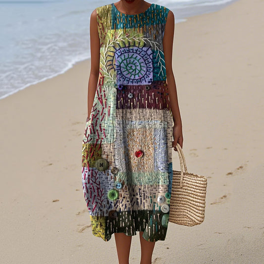 Vintage Patchwork Art Linen Tank Dress artswardrobe