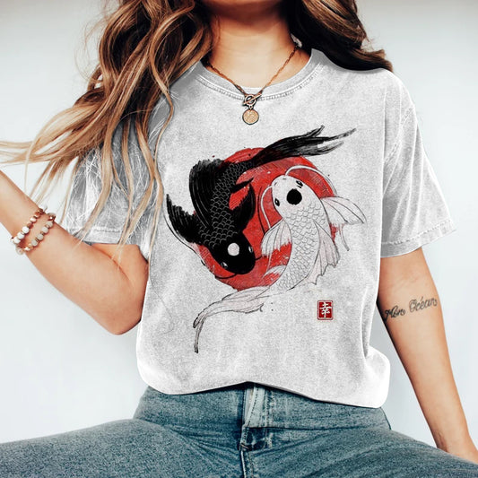 Comstylish Japanese Koi Fish Art Vintage T Shirt
