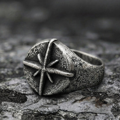 North Star Compass Rose Signet Ring