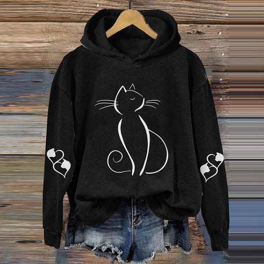 Women's Cute Cat Print Casual Hoodie elevenforest