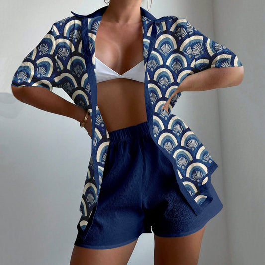 Women's Retro Art Fan Print Two-piece Set artswardrobe