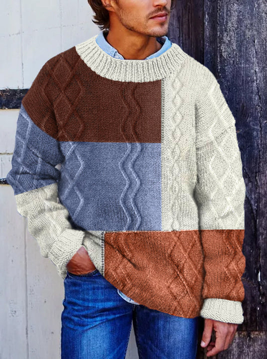 Vegan Mock Minimalist Knit Pullover Patchwork Warmth Knitted Jacquard Unisex Sweater artswardrobe
