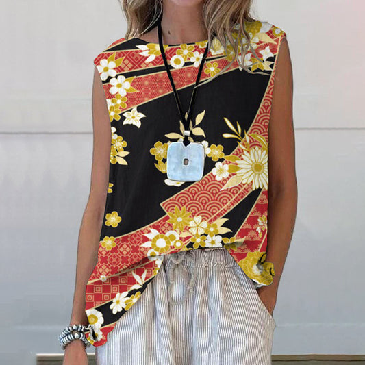 Comstylish Japanese Art Flower Print Tank Top