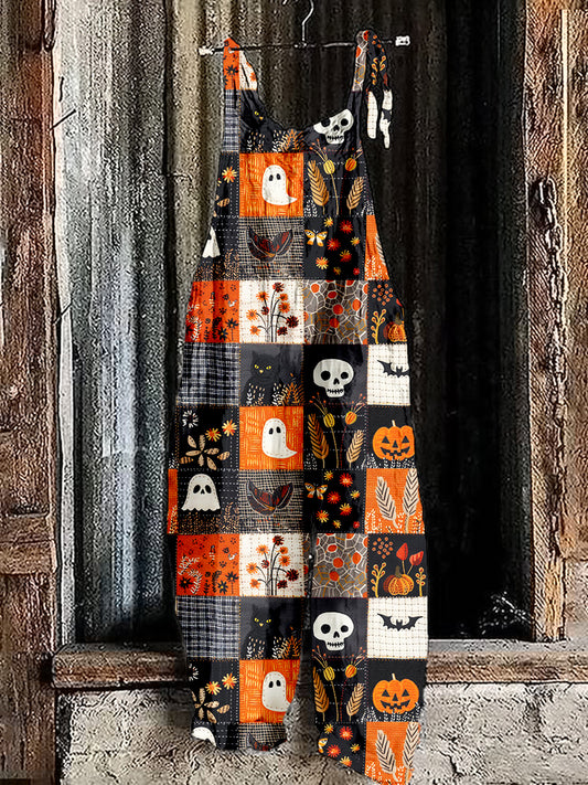Halloween Patchwork Pattern Comfy Jumpsuit artswardrobe