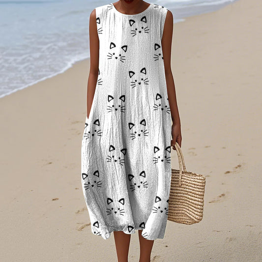 Comstylish Women's Funny Cat Art Print Dress