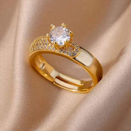 Sparkling Golden Zirconia Ring