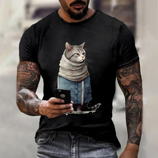 Men's Winter Cat Casual Short Sleeve T-Shirt elevenforest