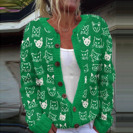 Funny Cat Knitted Warm Women's Sweater elevenforest