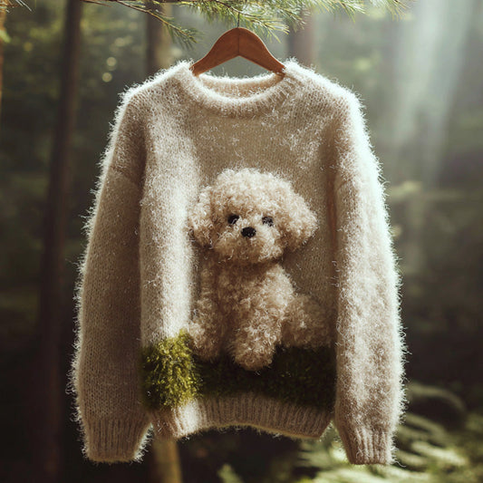 Women's Vintage Mohair Dog Embroidered Sweater artswardrobe