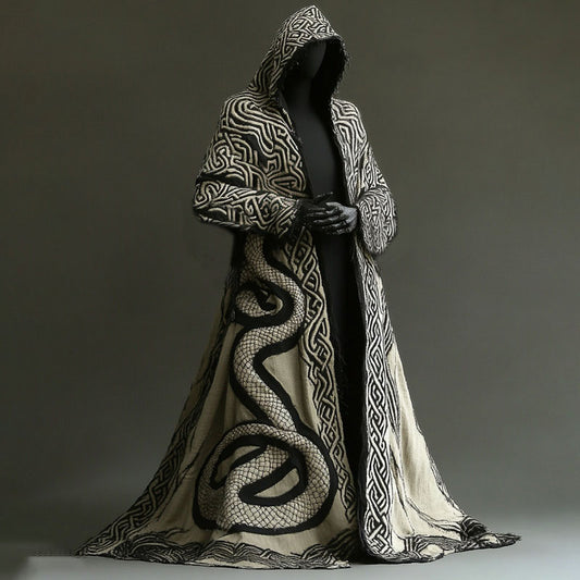 Men's Viking Contrast Color Snake Embroidered Hooded Cape