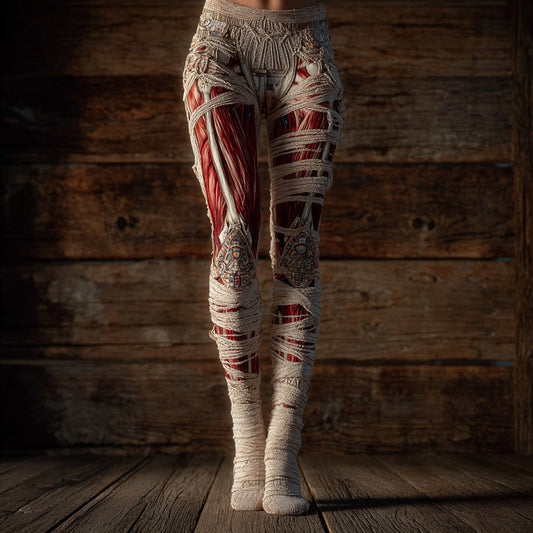 Comstylish Vintage Bloody Skeleton Anatomy Bandages Cozy Knit Leggings