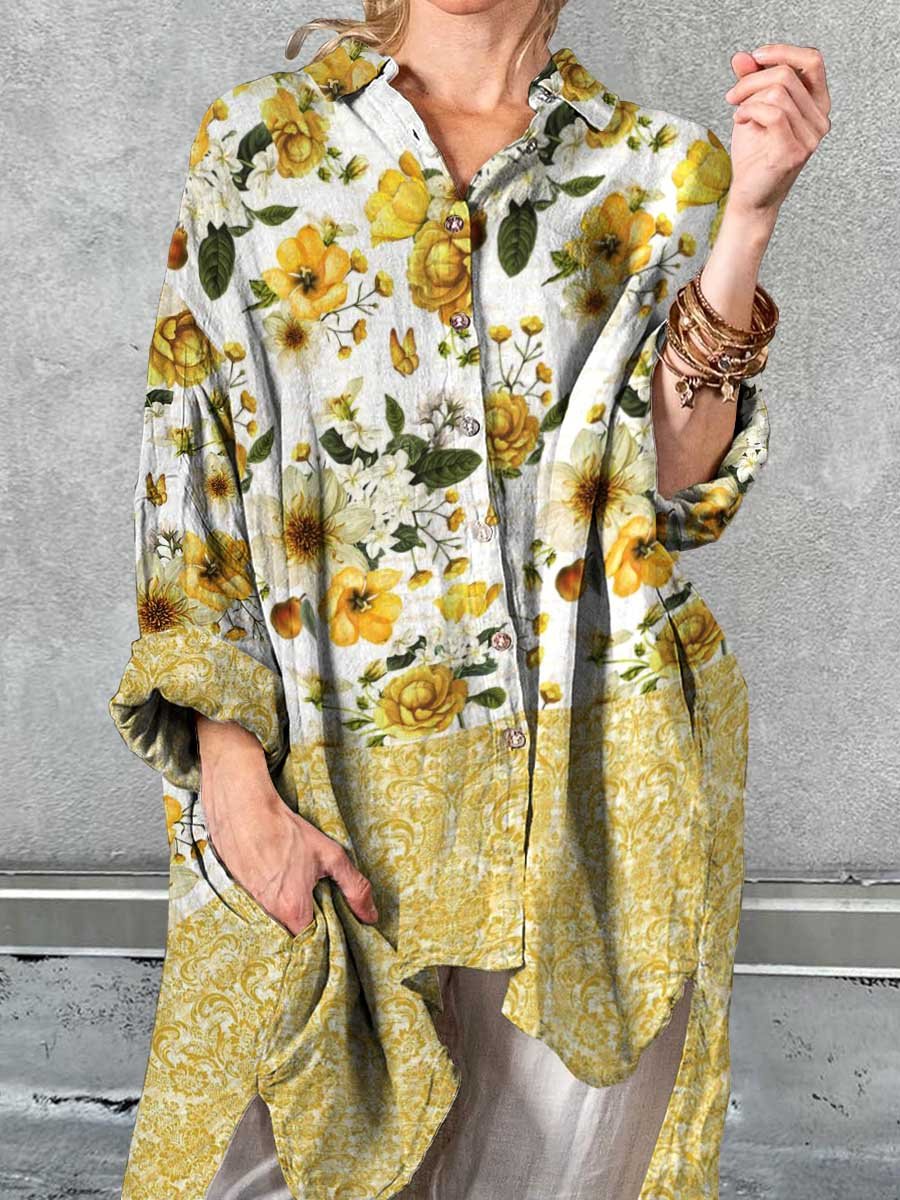 Women's Elegant Floral Baroque Pattern Print Shirt