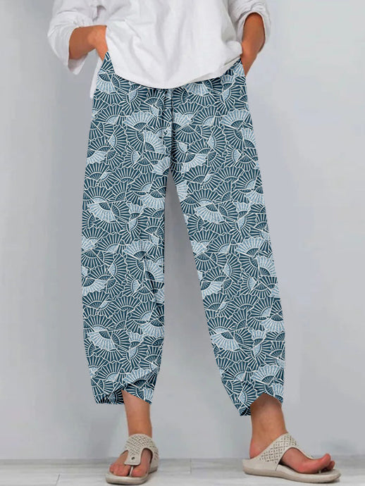 Comstylish Japanese Inspired Patterns Cropped Casual Pants