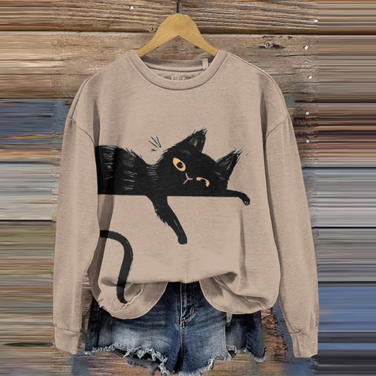 Comstylish Women's Black Cat Abstract Art Painting Sweatshirt