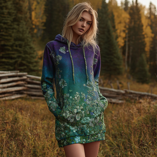 Comstylish Women's Autumn And Winter Gradient-colored Hooded Sweatshirt Dress