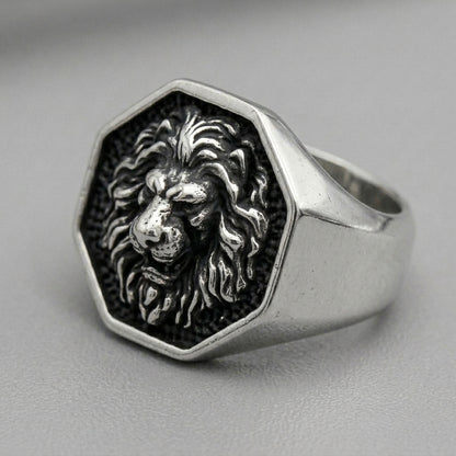 Lion Head Octagonal Signet Ring