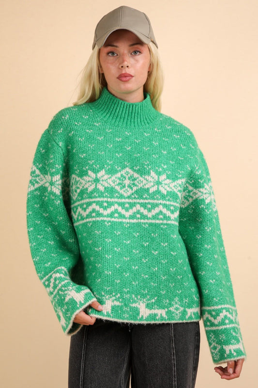 Carla® | VERY J Christmas Element stand-up collar long sleeve sweater