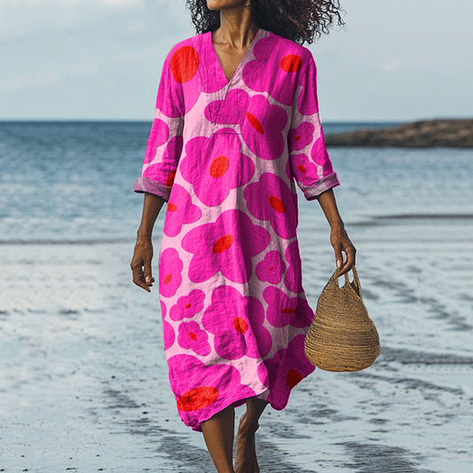 Vibrant Pink Floral Pattern Printed Women's Dress artswardrobe