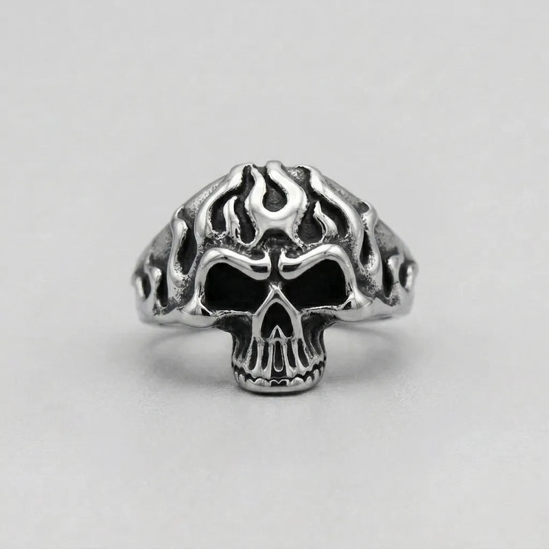 Tribal Flame Skull Statement Ring