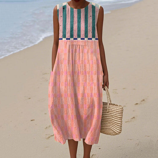 Women's Vintage Geometry Color Block Print Casual Dress artswardrobe