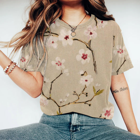 Comstylish Women Sakura Blossom Japanese Vintage T Shirt