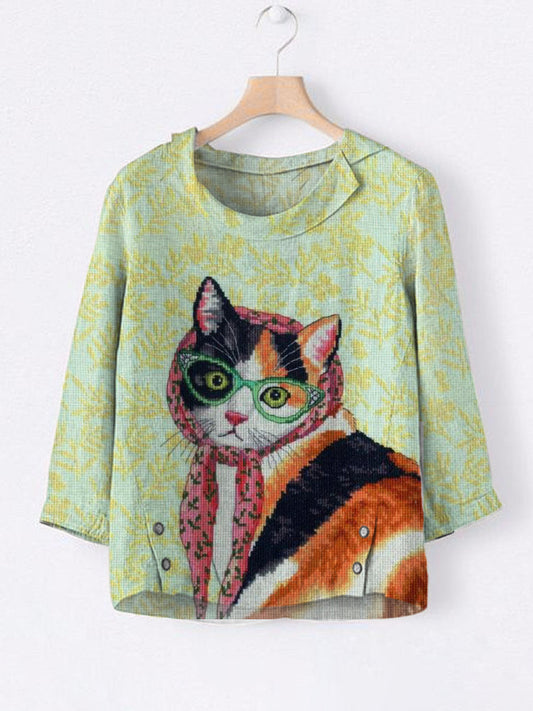 Rustic Cat Women's Linen Shirt elevenforest