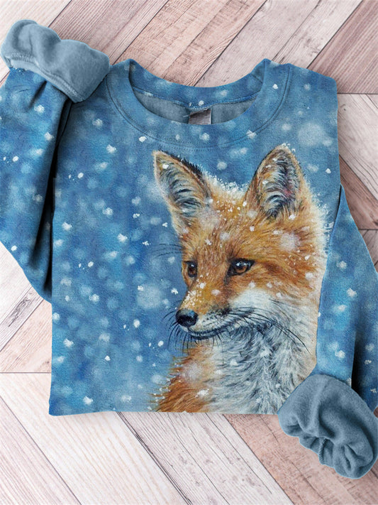 Fuzzy Fox in the Snow Art Comfy Sweatshirt artswardrobe