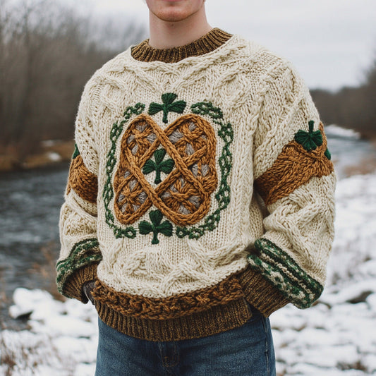 Men's Irish Celtic Knotted Warmth Knit Jacquard Sweater artswardrobe