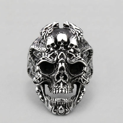 Skull Ring with Ornate Dragon and Filigree Detail