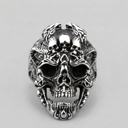 Skull Ring with Ornate Dragon and Filigree Detail